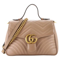 Gucci GG Marmont Top Handle Flap Bag Matelasse Leather Small