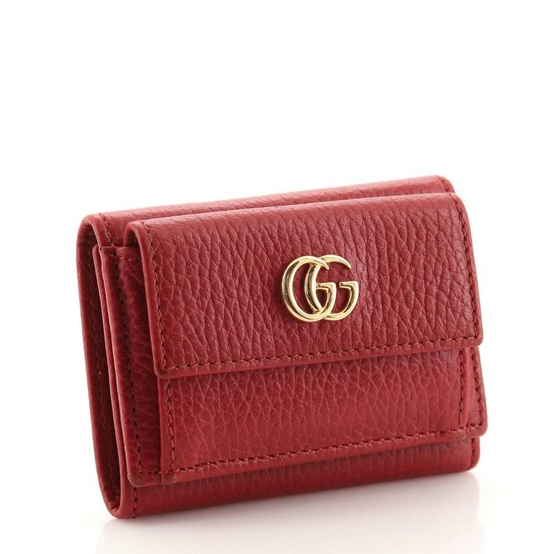 Red Gucci GG Marmont Trifold Wallet Leather Compact