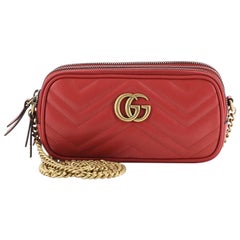 Gucci GG Marmont Triple Zip Chain Bag Matelasse Leather Mini