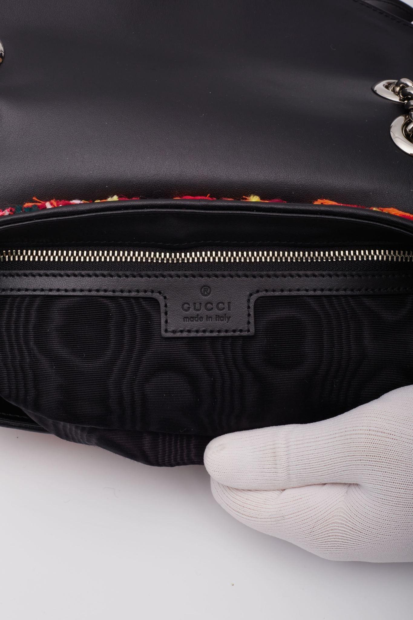 Gucci GG Marmont Tweed Black Pink Shoulder Bag Small For Sale 6