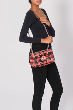 Gucci GG Marmont Tweed Black Pink Shoulder Bag Small