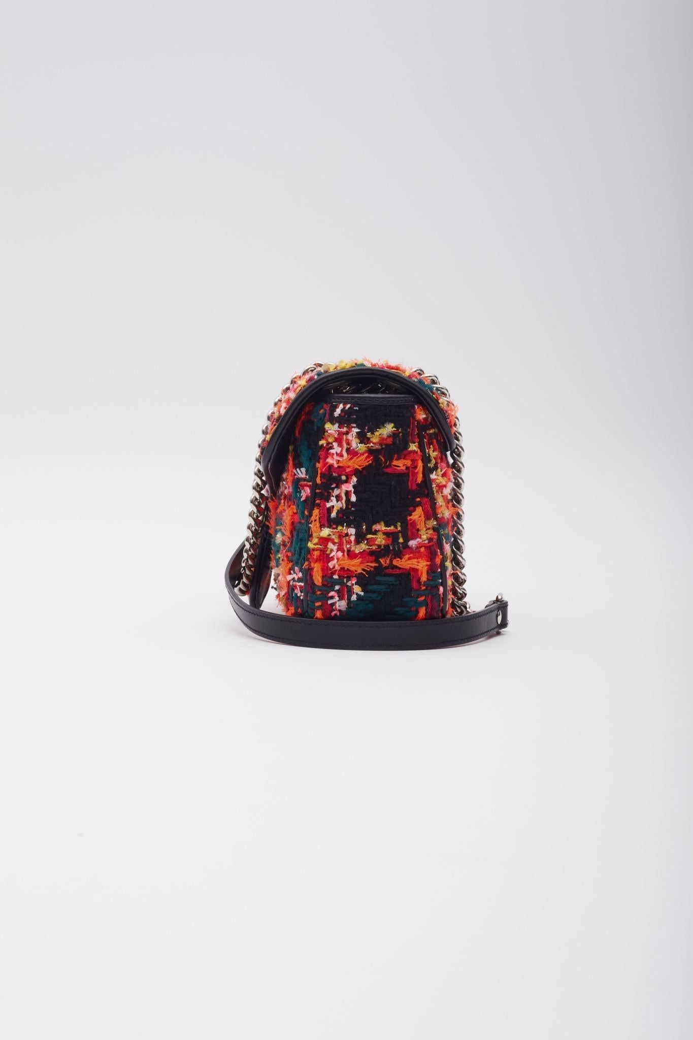 Gucci GG Marmont Tweed Black Pink Shoulder Bag Small For Sale 1
