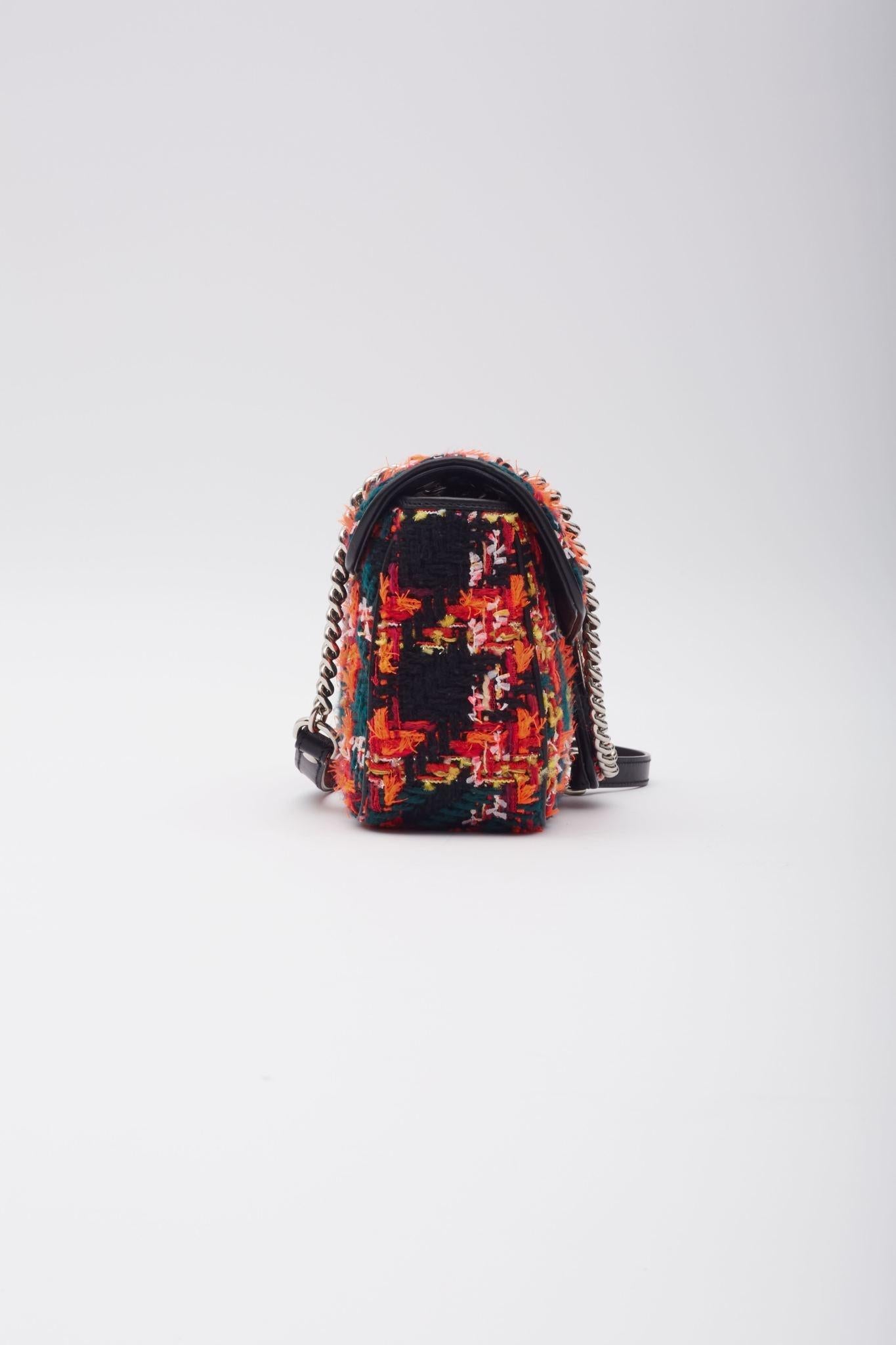 Gucci GG Marmont Tweed Black Pink Shoulder Bag Small For Sale 2
