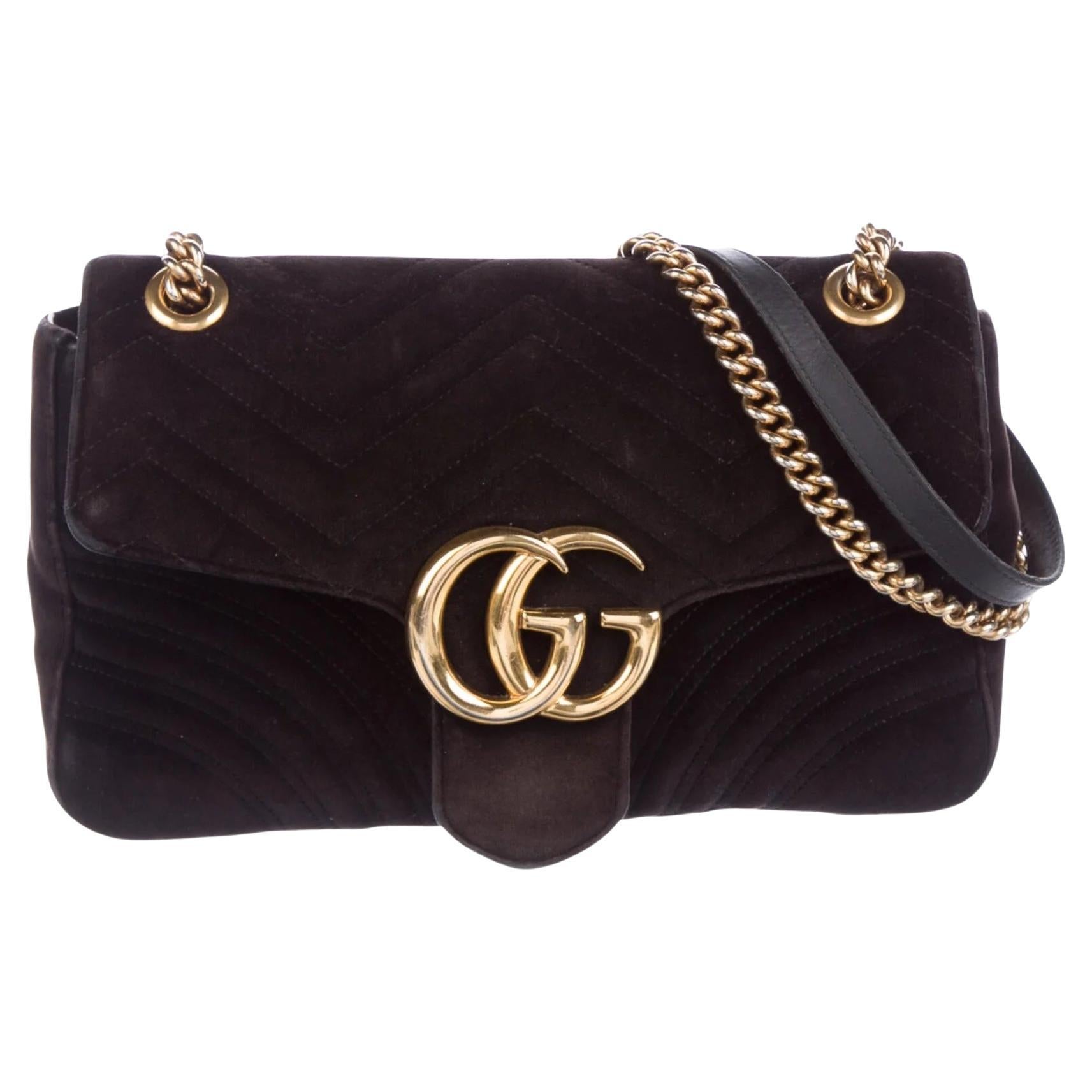 Gucci Gg Marmont Velvet Black Matelassé Small Shoulder Bag For Sale