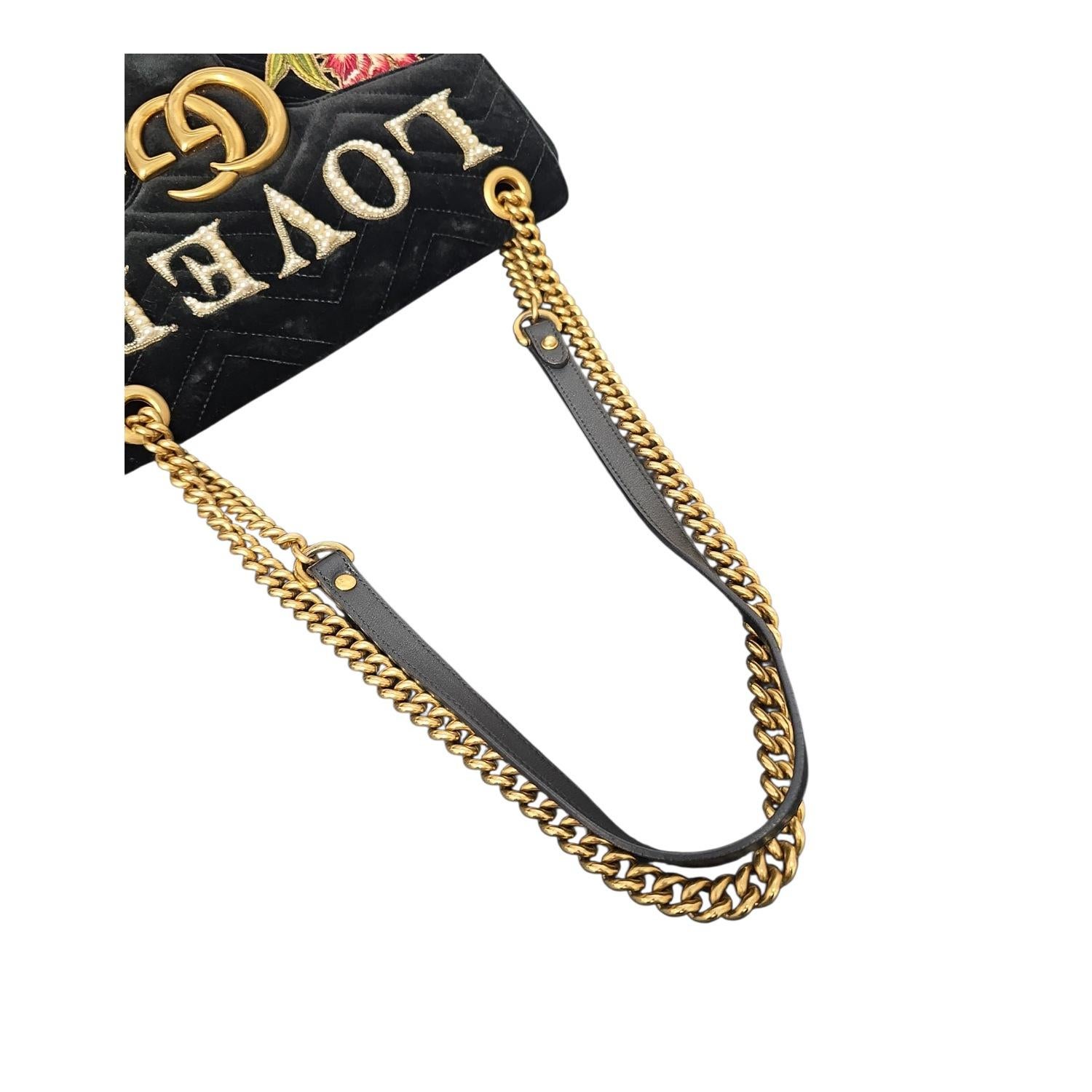 Gucci GG Marmont Velvet Brodé Loved Medium Chain Bag en vente 6