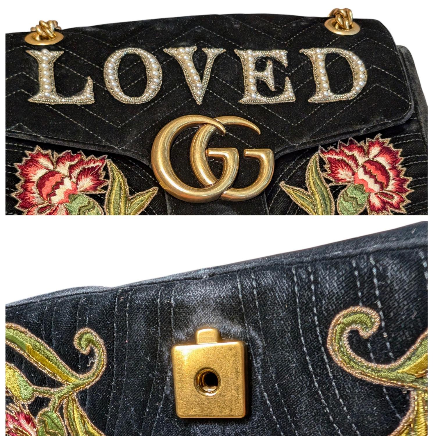 Gucci GG Marmont Velluto ricamato Amato Borsa a catena media in vendita 7
