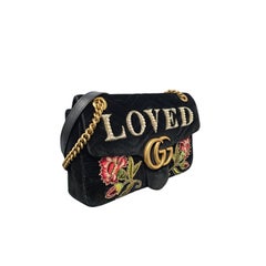 Gucci GG Marmont Velvet Embroidered Loved Medium Chain Bag