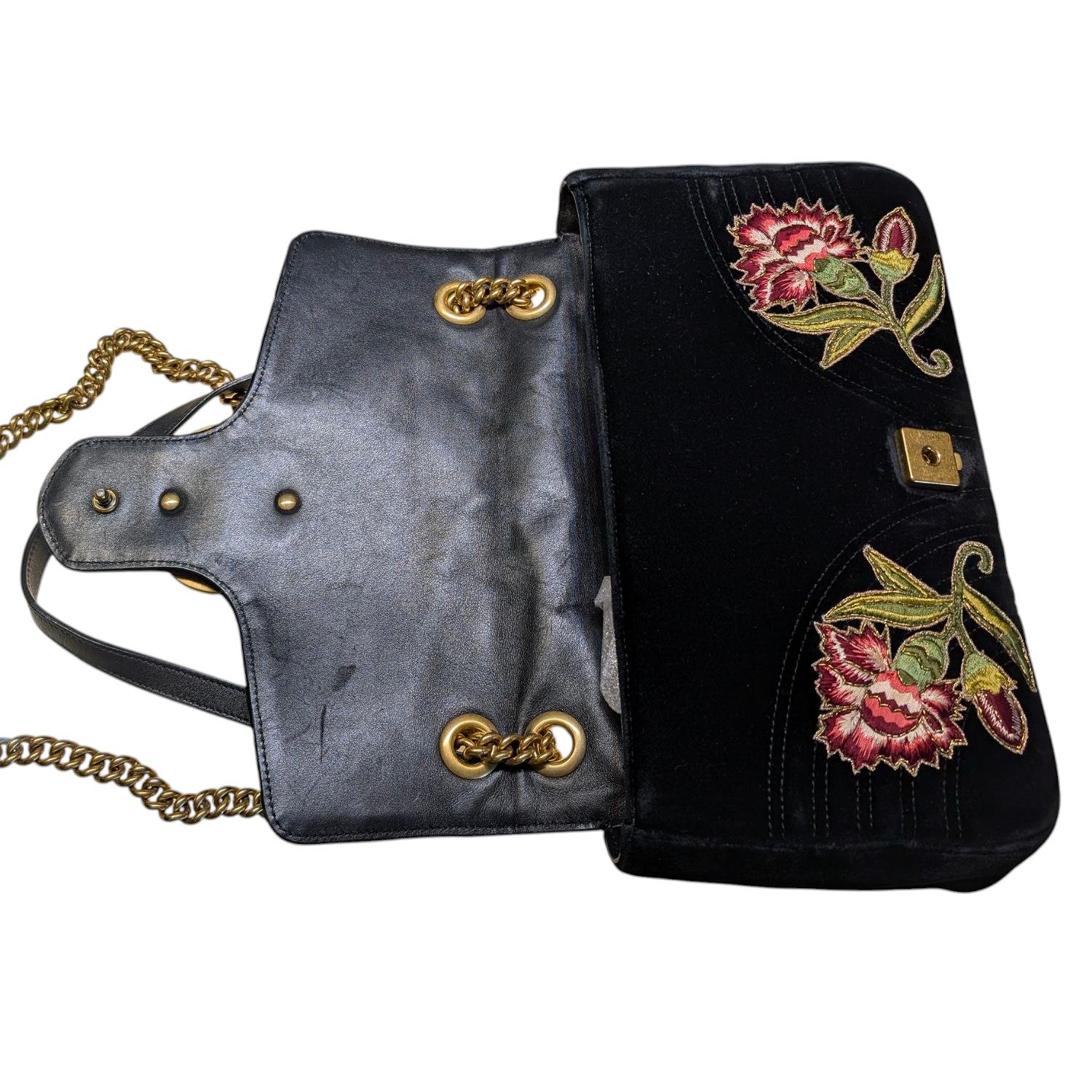 Gucci GG Marmont Velluto ricamato Amato Borsa a catena media in vendita 3