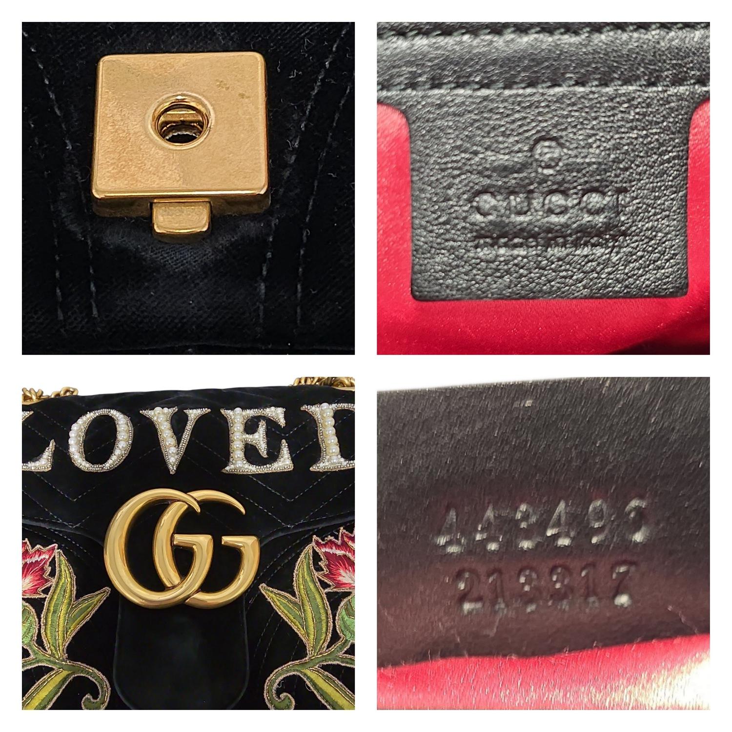 Gucci GG Marmont Velvet Brodé Loved Medium Chain Bag en vente 4