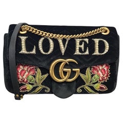 Gucci GG Marmont Velvet Brodé Loved Medium Chain Bag