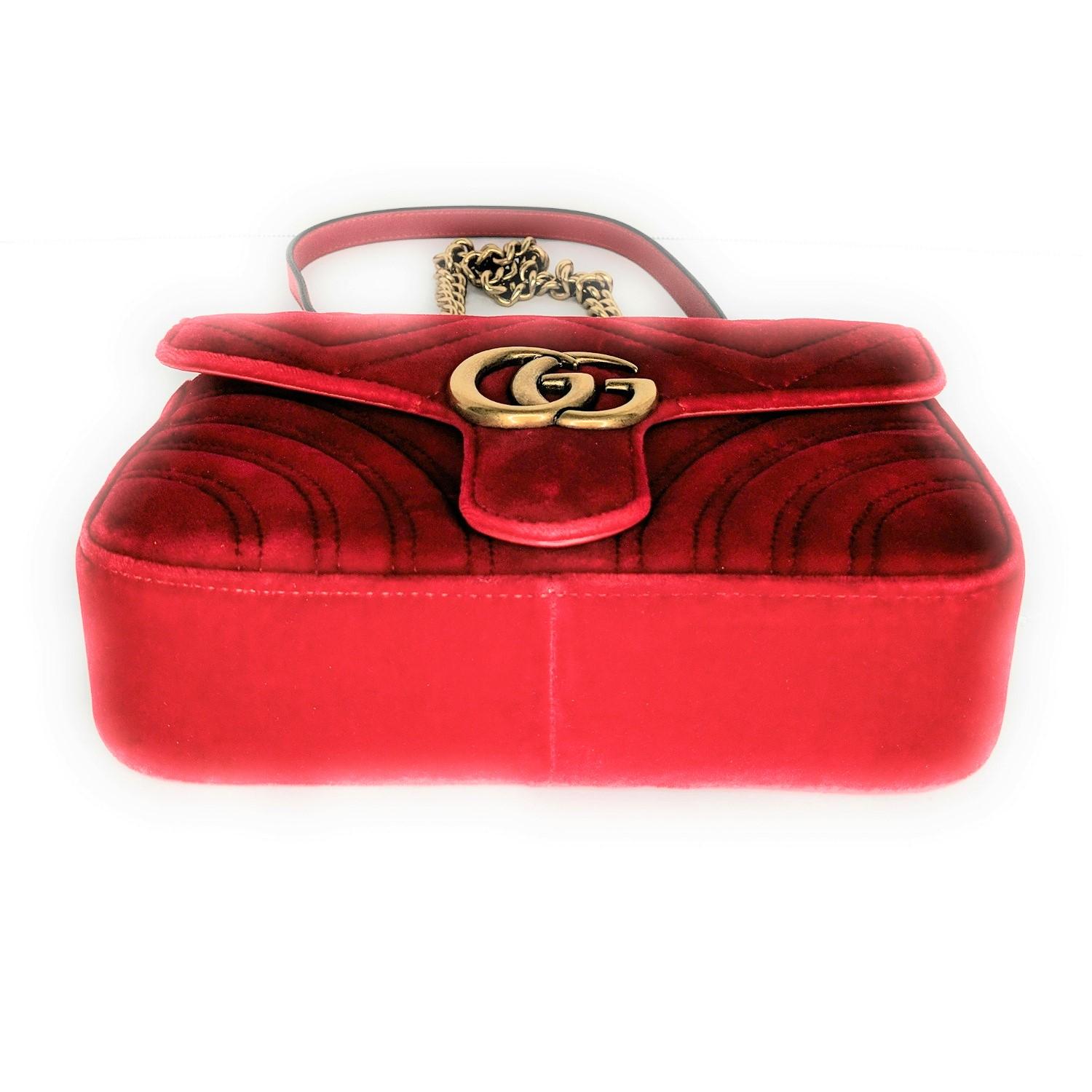 Red Gucci GG Marmont Velvet Matelassé Mini Bag