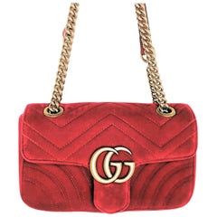 Gucci GG Marmont Velvet Medium Matelassé Shoulder Bag Beige