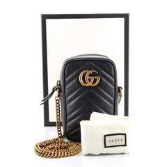 Gucci GG Marmont Vertical Phone Crossbody Bag Matelasse Leather Mini