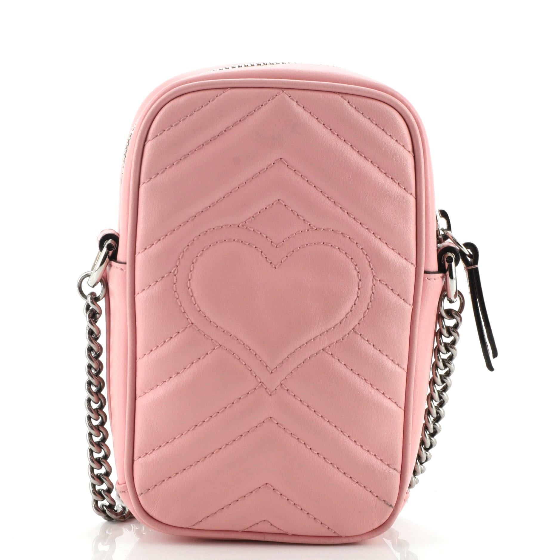 Beige Gucci GG Marmont Vertical Phone Crossbody Bag Matelasse Leather Mini