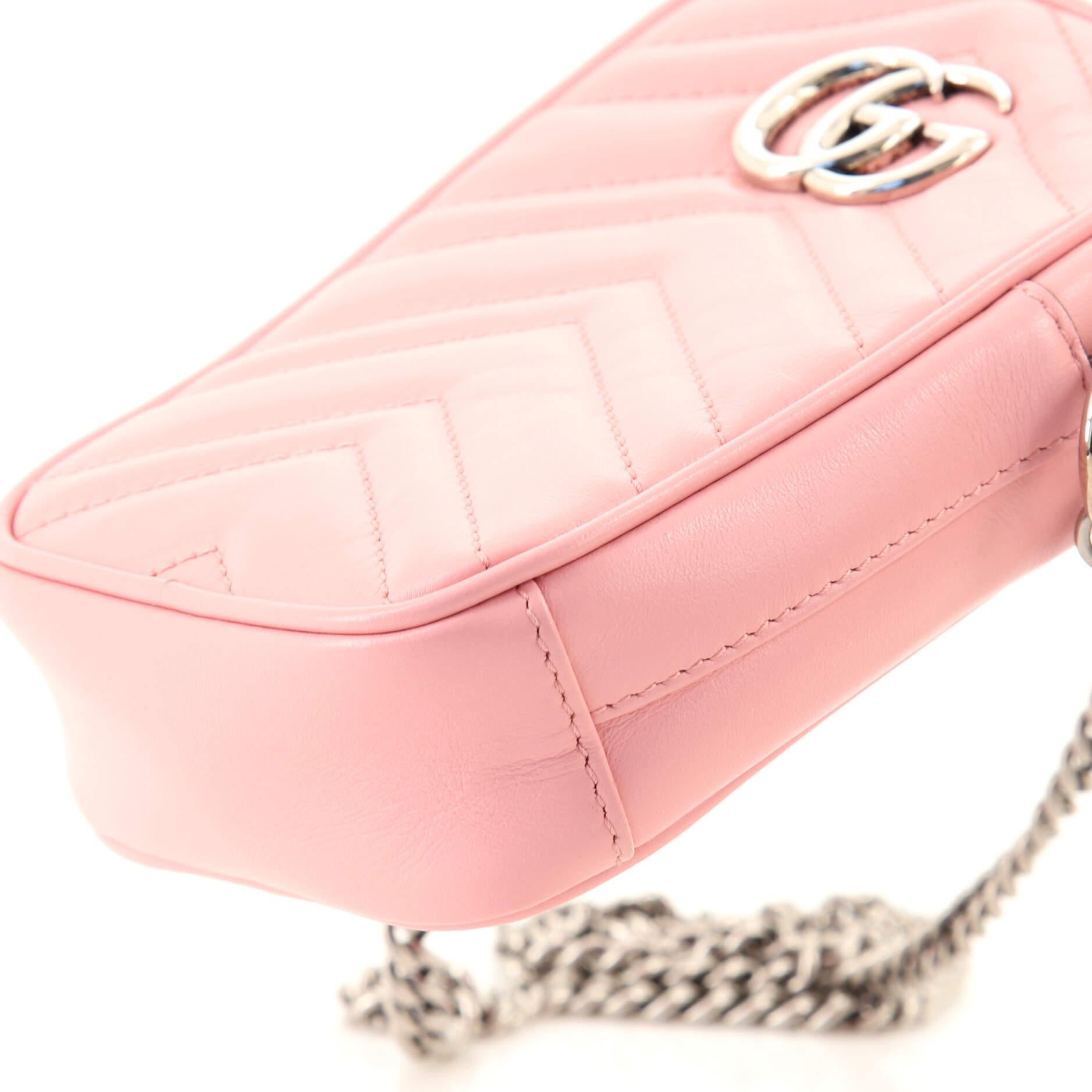 Pink Gucci GG Marmont Vertical Phone Crossbody Bag Matelasse Leather Mini