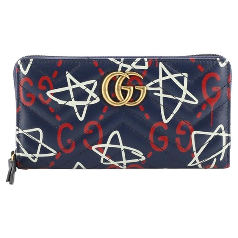 Gucci GG Marmont Zip Around Wallet GucciGhost Matelasse Leather 