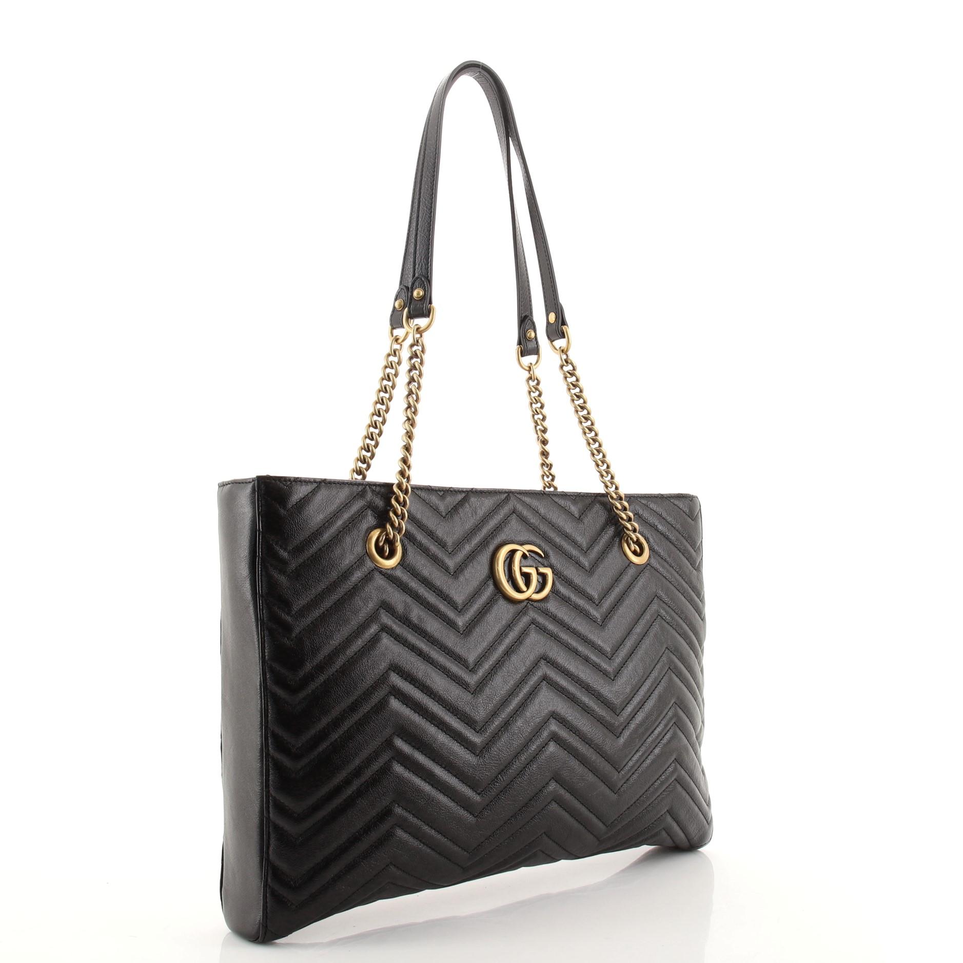 Gucci GG Marmont Matelasse Leder-Tasche mit Reißverschluss Medium (Schwarz)
