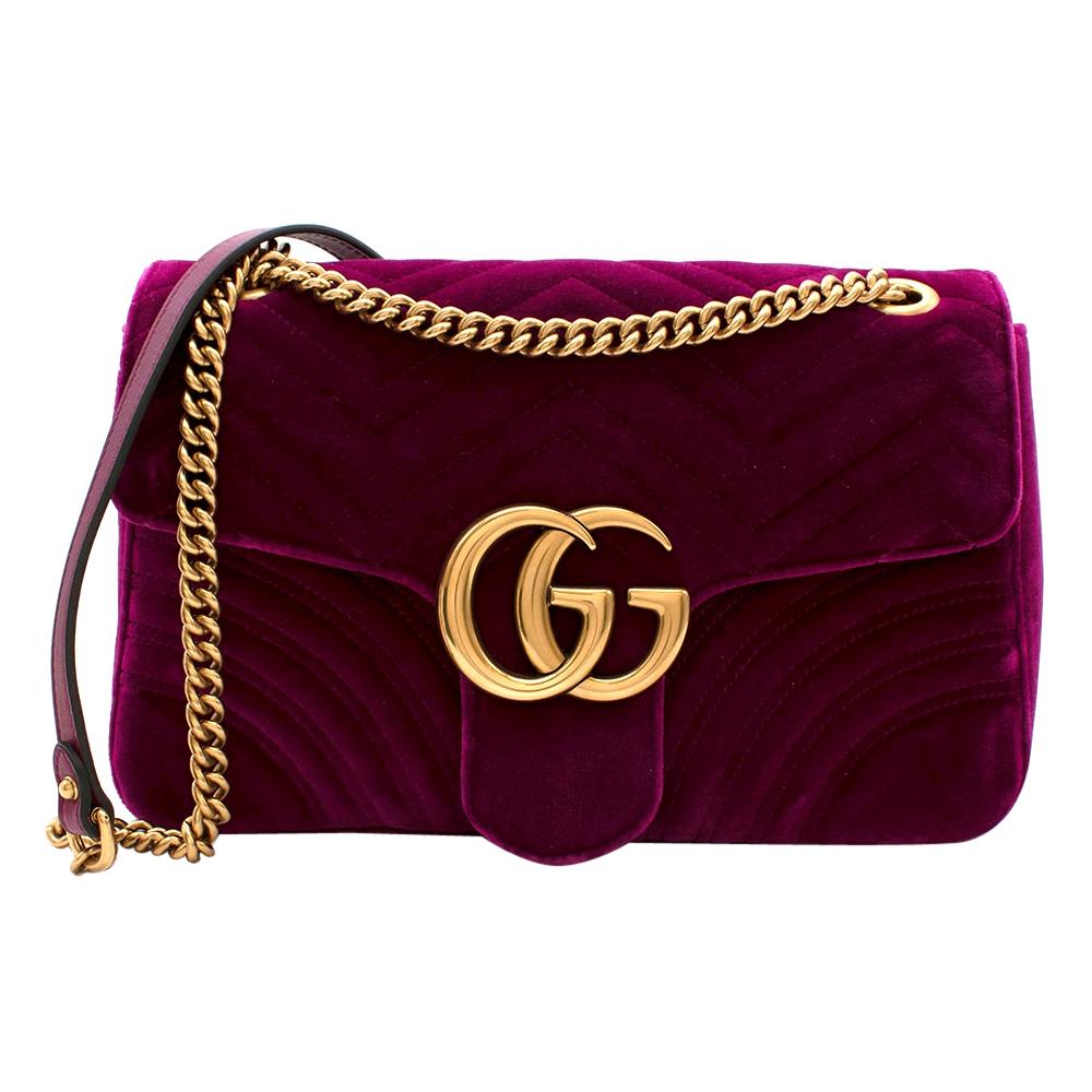 Gucci GG Marmount Purple Velvet Shoulder Bag