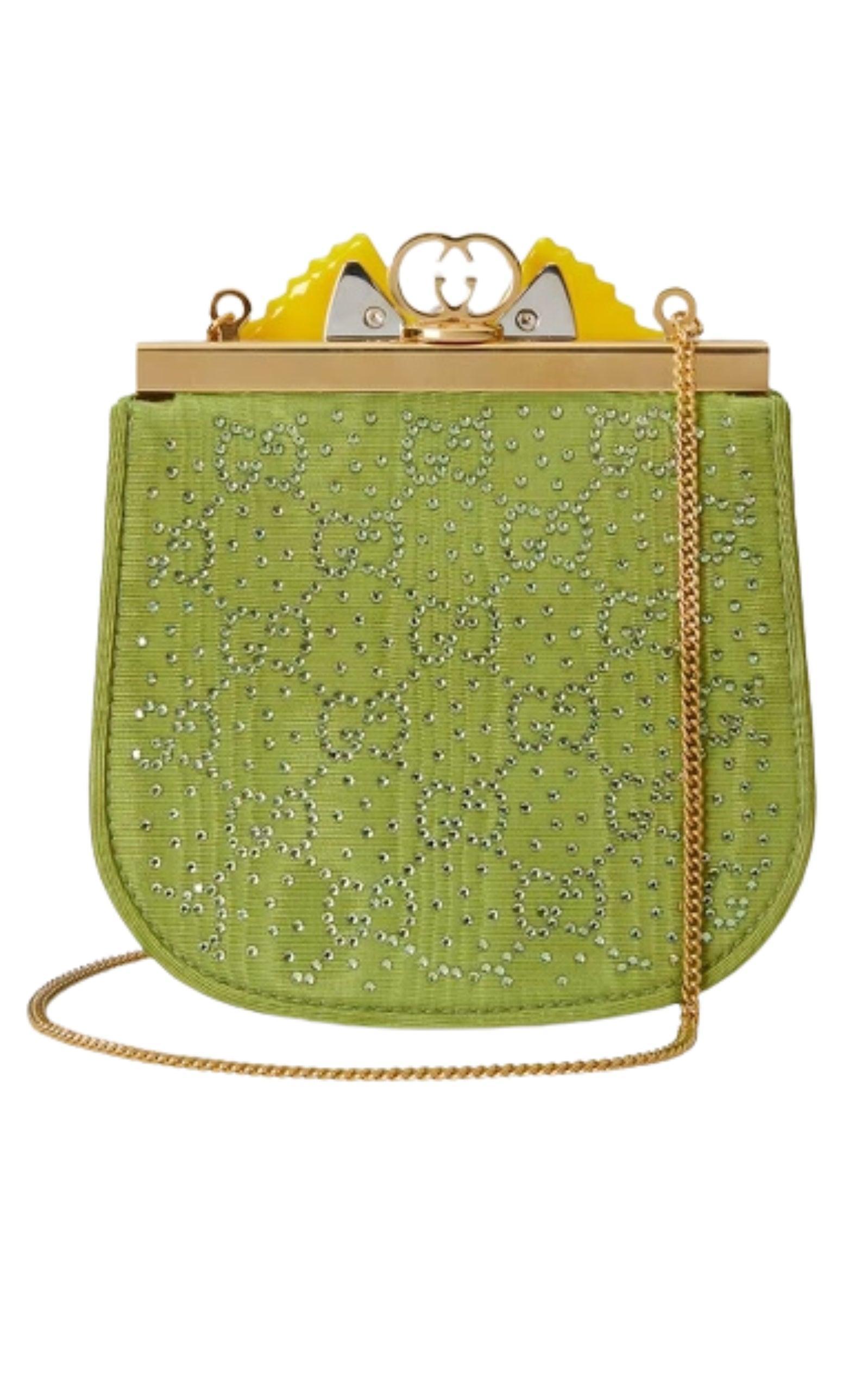Gucci GG Moire Fabric Handbag with Bow and Crystals In New Condition For Sale In Brossard, QC
