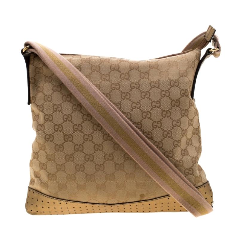Gucci GG Monogram and Gold Perforated Leather Crossbody Bag