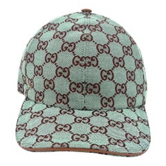 Gucci GG Monogram Azure Brown Leather Trim Large Adjustable Baseball Cap