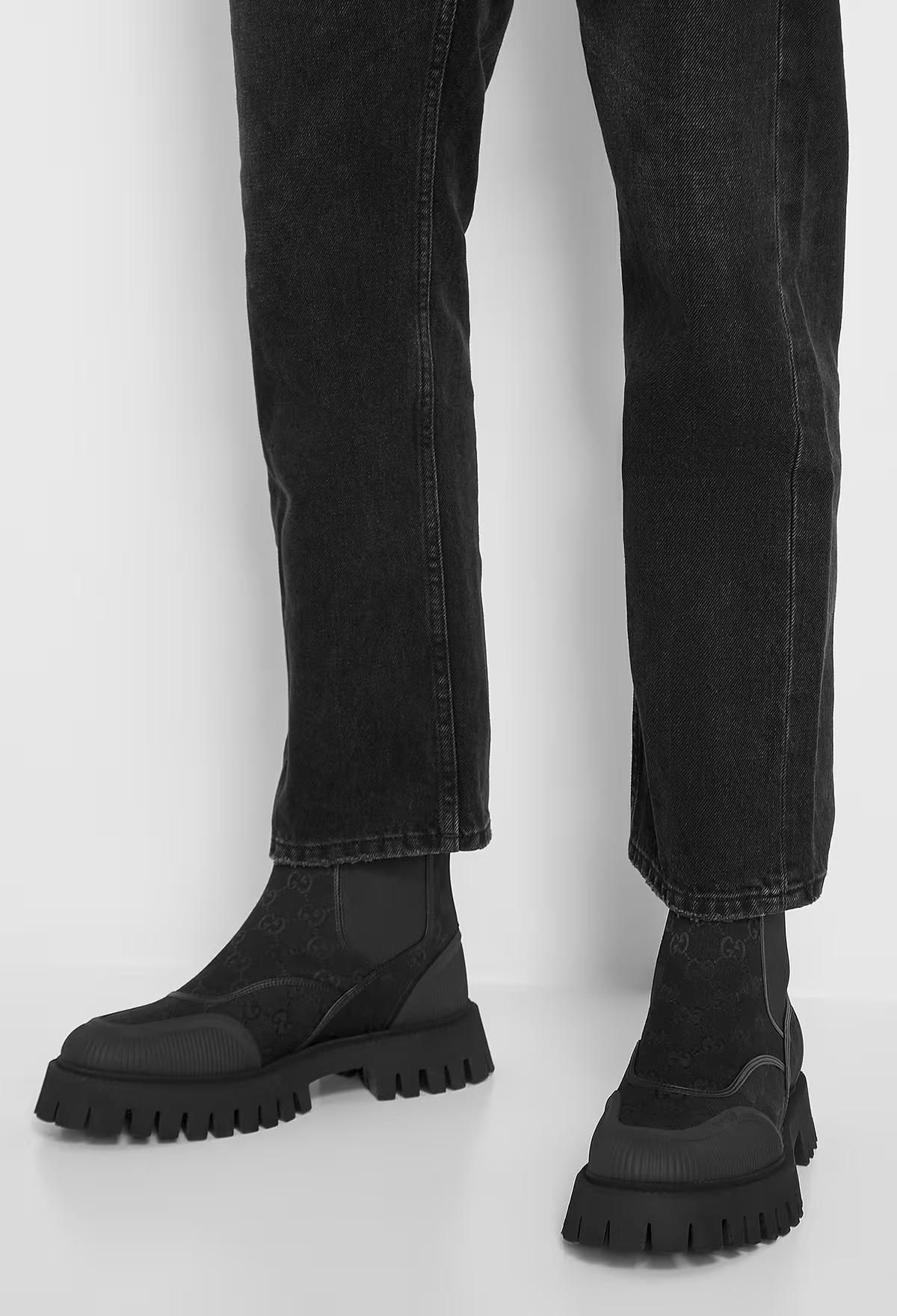Gucci GG Monogram Black Ankle Chelsea Boot US 11 For Sale 1