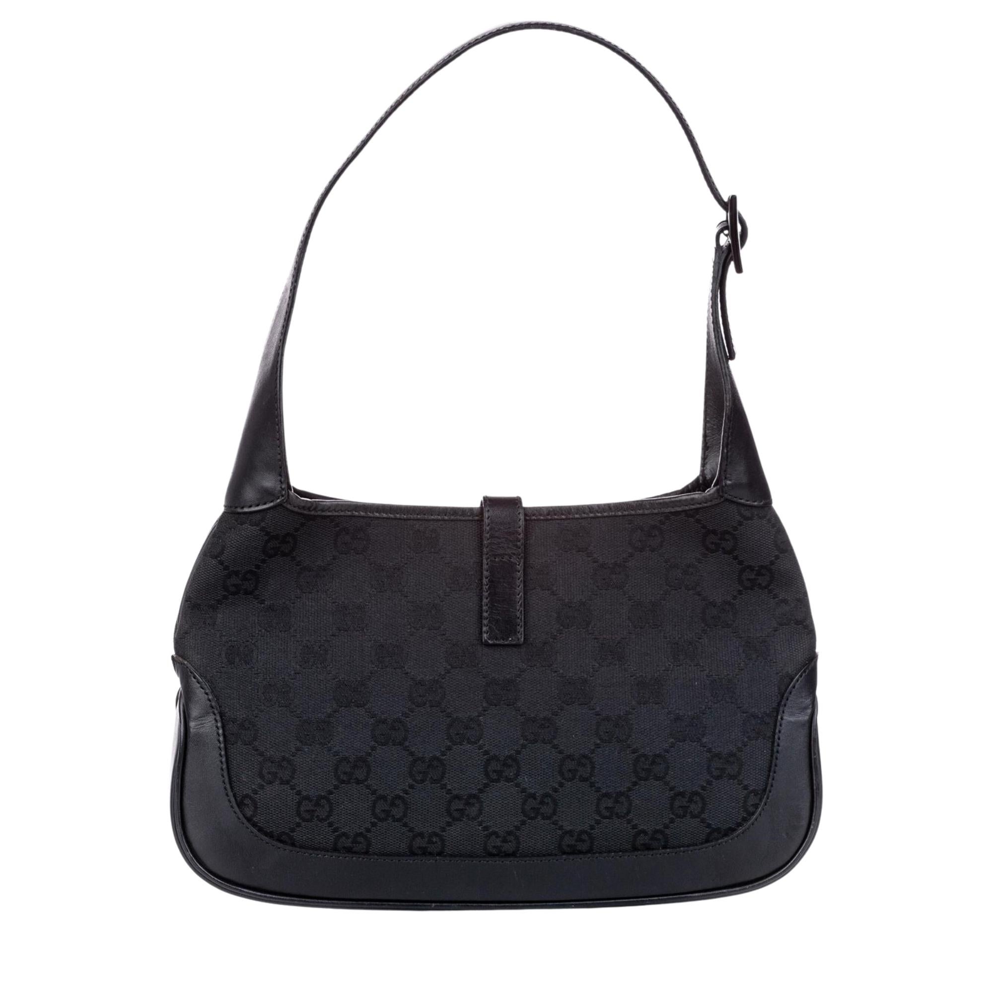 Gucci GG Monogram Black Canvas Jackie Bag Small (01147) In Good Condition In Montreal, Quebec