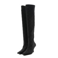 Gucci GG Monogram Black Jersey Knit Knee High Boots EU 38