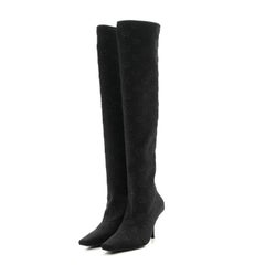 Gucci GG Monogram Black Jersey Knit Knee High Boots EU 39