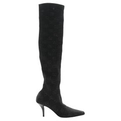 Gucci GG Monogram Black Jersey Knit Knee High Boots EU 39