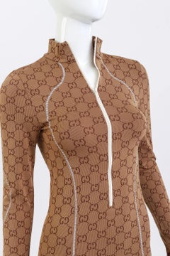 Gucci GG Monogram Brown Jacquard Stretch Slim Midi Dress (XS)