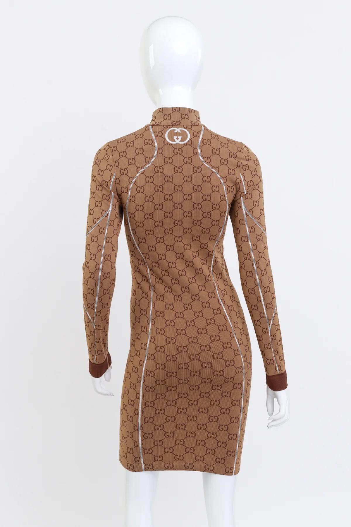 Gucci GG Monogram Brown Jacquard Stretch Slim Midi Dress (XS) In Good Condition For Sale In Montreal, Quebec