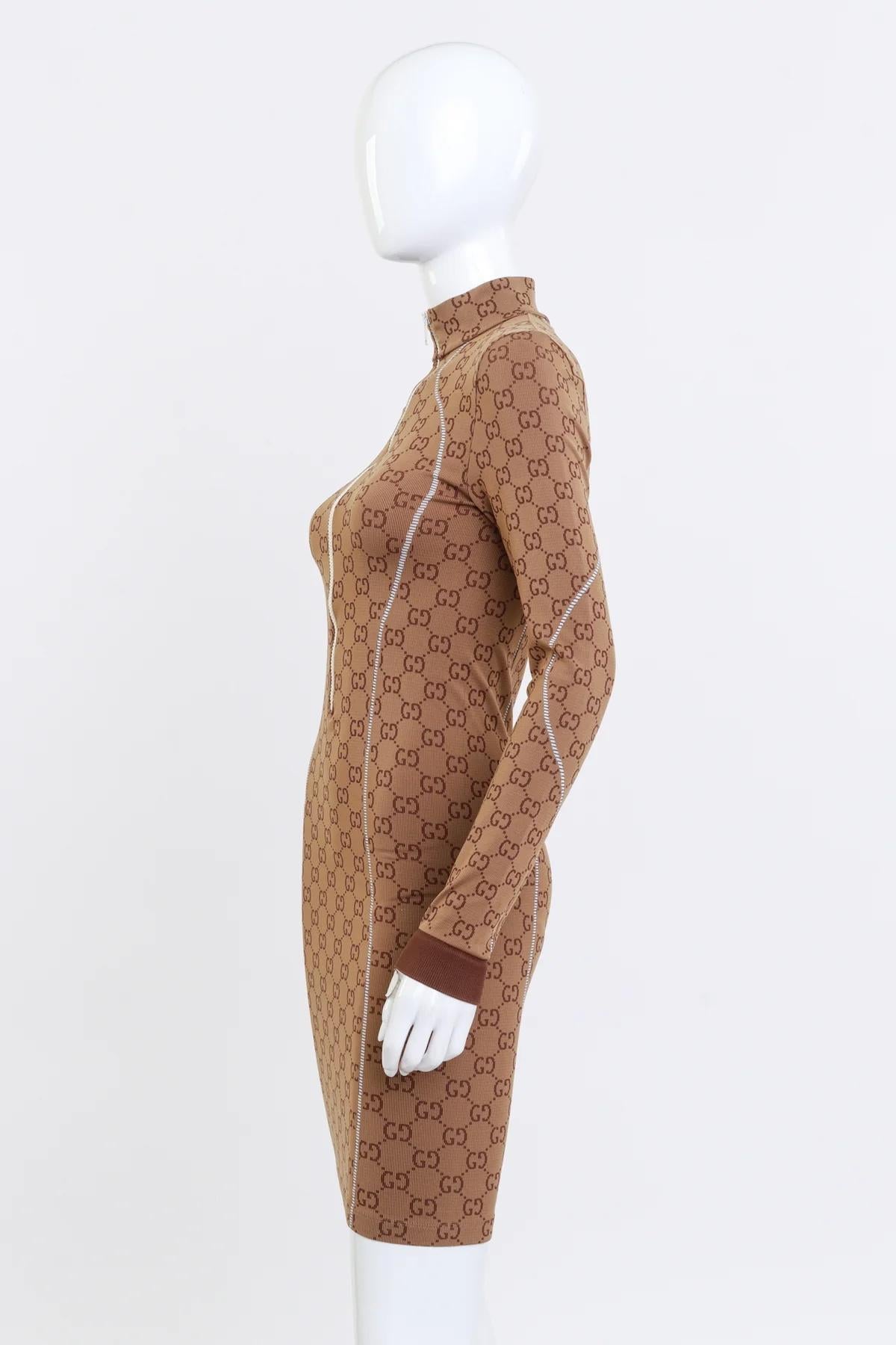Gucci GG Monogram Brown Jacquard Stretch Slim Midi Dress (XS) For Sale 1