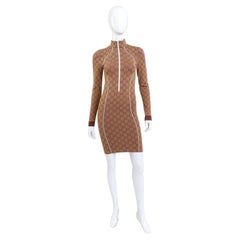Gucci GG Monogram Brown Jacquard Stretch Slim Midi Dress (XS)