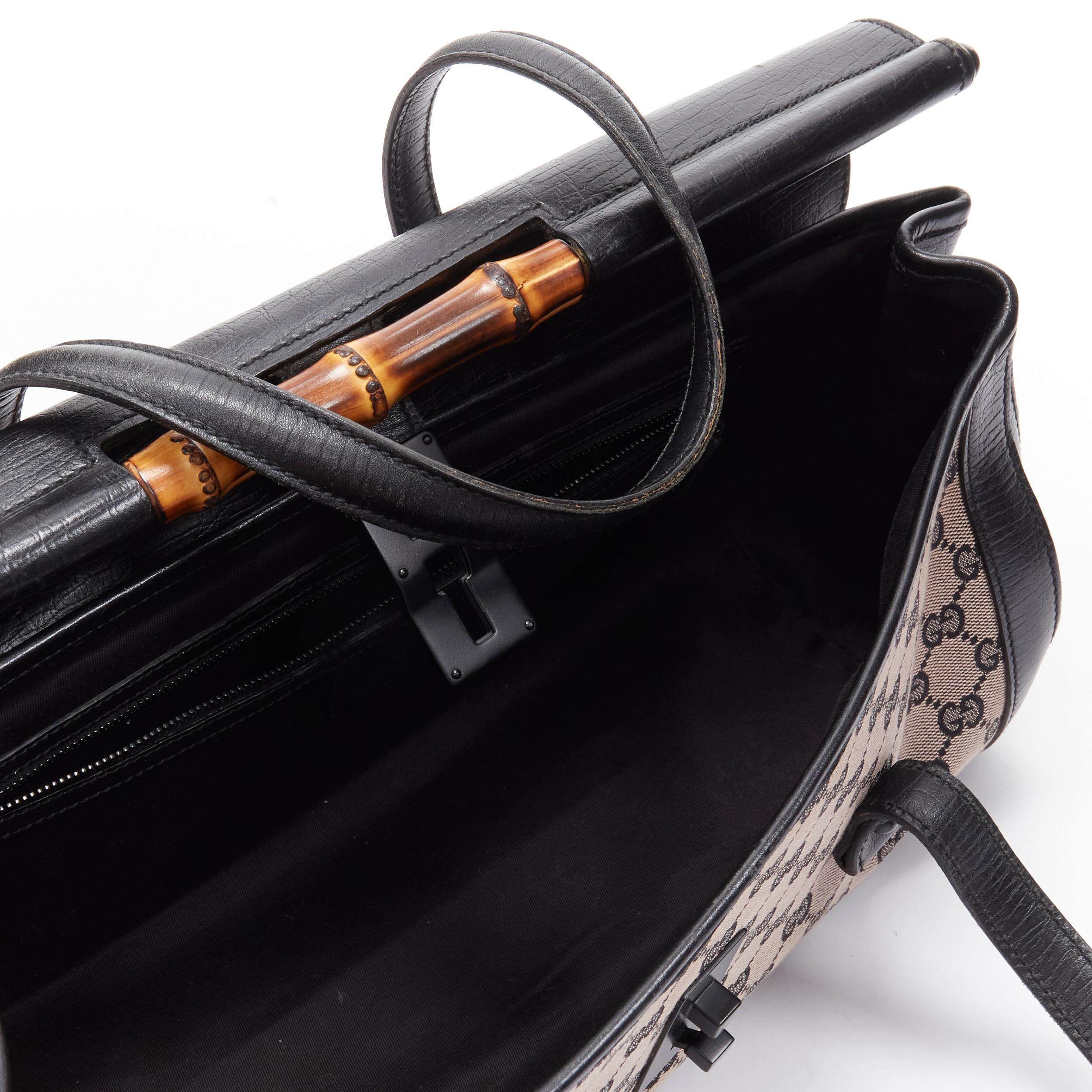 GUCCI GG monogram canvas bamboo lock black flap long shoulder satchel bag 3