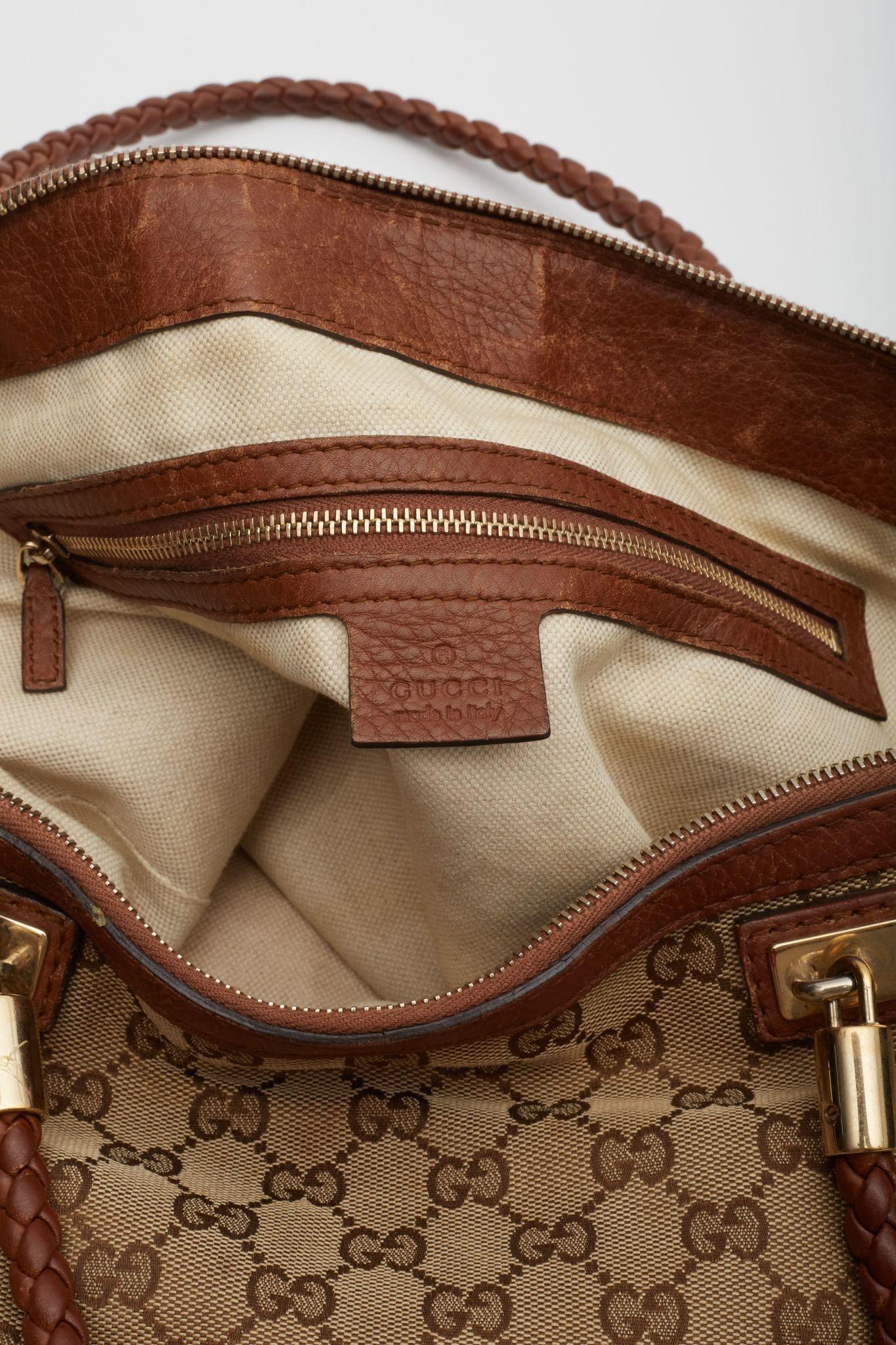 Gucci GG Monogram Canvas Braided Hanldes Bella Tote Bag Beige For Sale 6