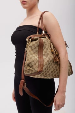 Gucci GG Monogram Canvas Braided Hanldes Bella Tote Bag Beige