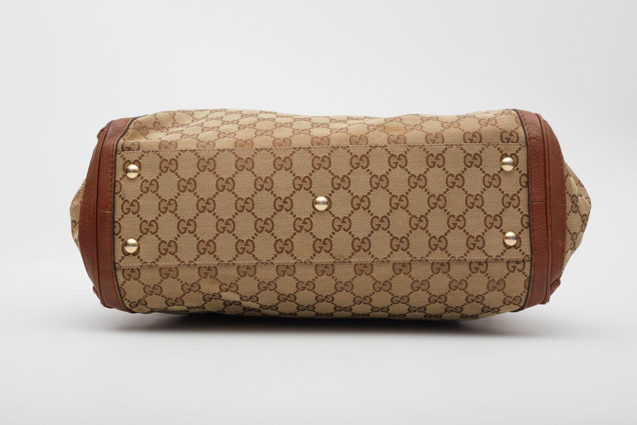 Gucci GG Monogram Canvas Braided Hanldes Bella Tote Bag Beige For Sale 3