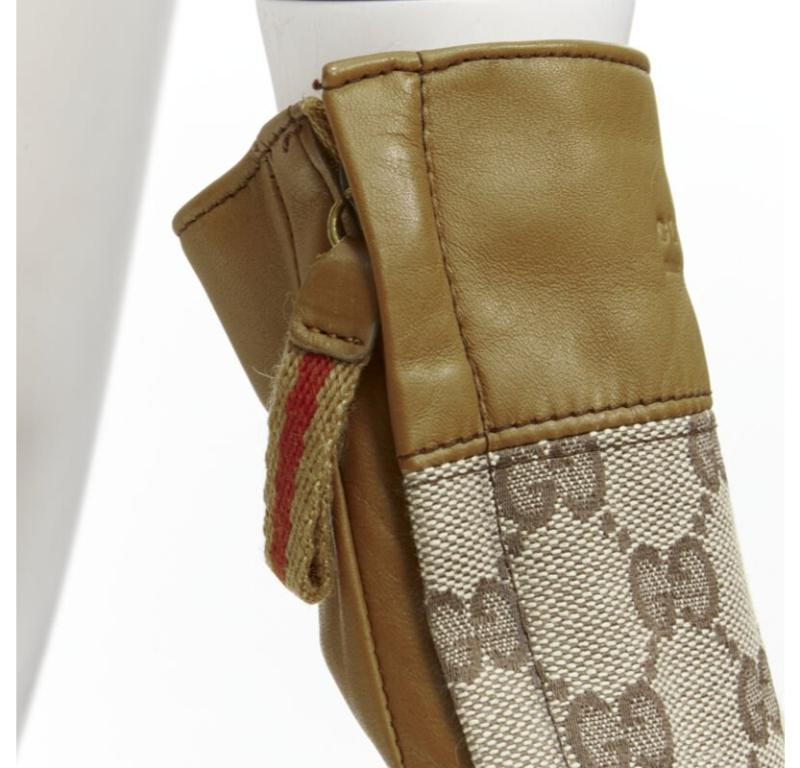 GUCCI GG monogram canvas brown leather trim cashmere lined glove Size 7 In Good Condition In Hong Kong, NT