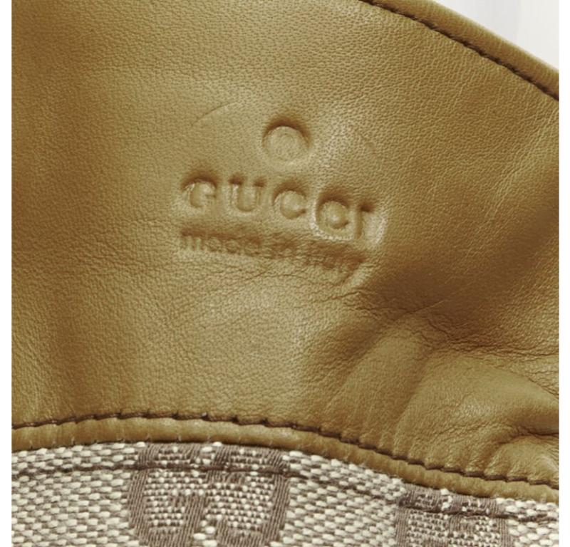 Women's GUCCI GG monogram canvas brown leather trim cashmere lined glove Size 7