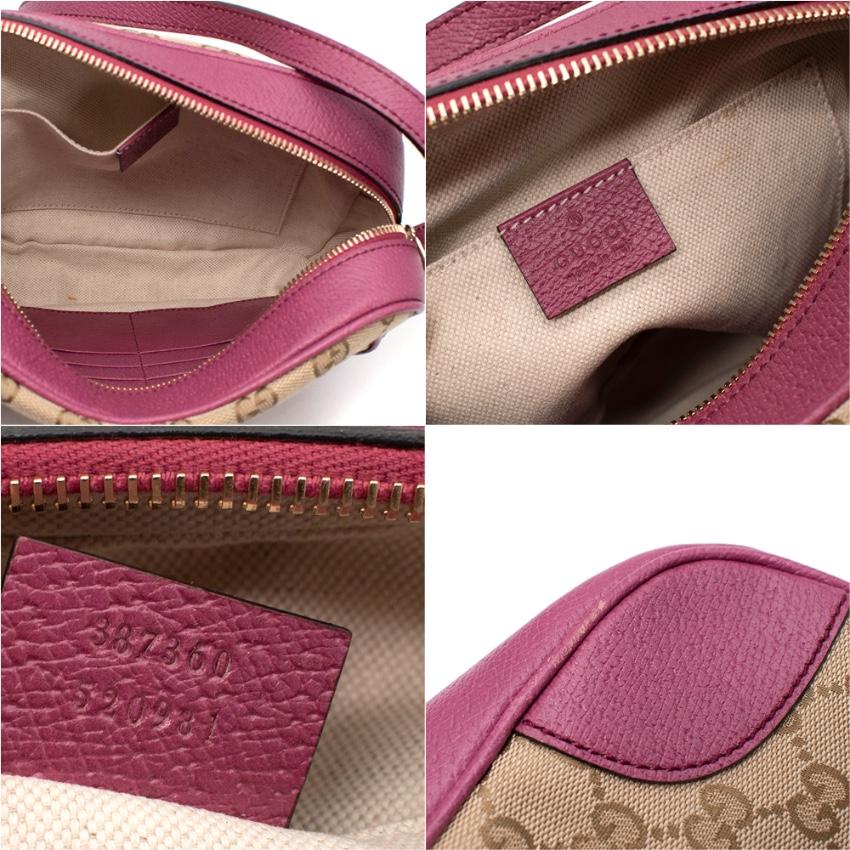 Gucci GG Monogram Canvas & Pink Leather Camera Bag For Sale 2