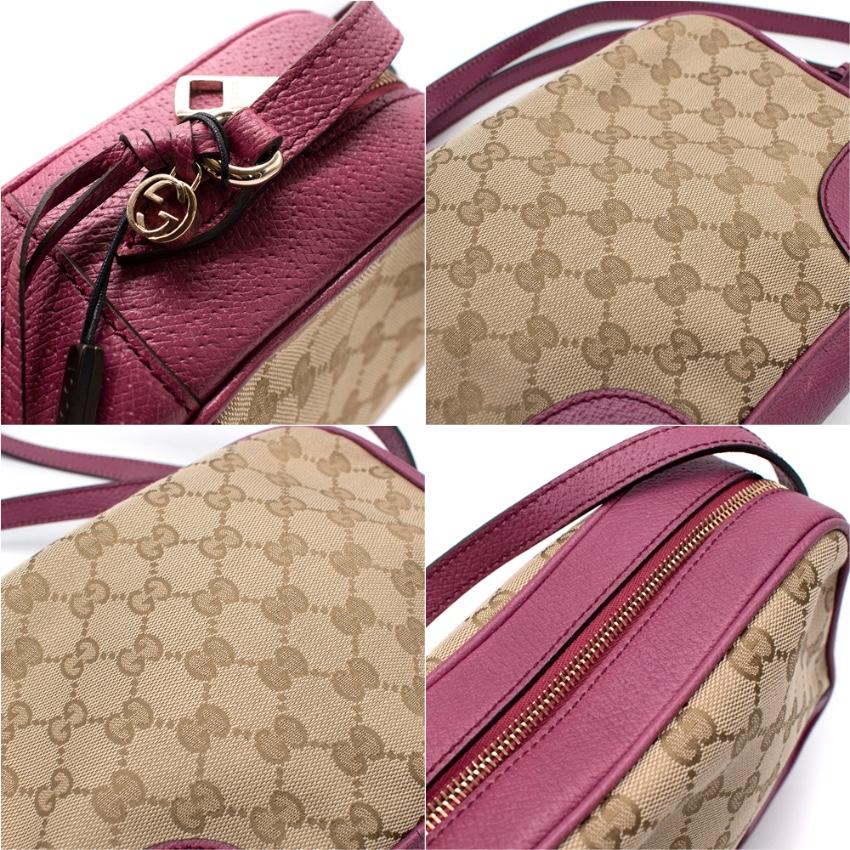 Gucci GG Monogram Canvas & Pink Leather Camera Bag In Excellent Condition For Sale In London, GB