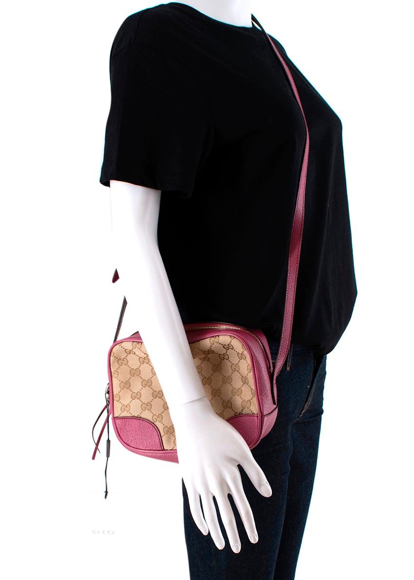 Women's Gucci GG Monogram Canvas & Pink Leather Camera Bag For Sale