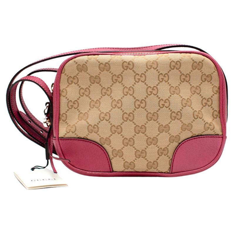 Gucci GG Monogram Canvas & Pink Leather Camera Bag For Sale