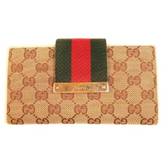 GUCCI GG Monogram Canvas Wallet Beige Sherry Line Red and Green