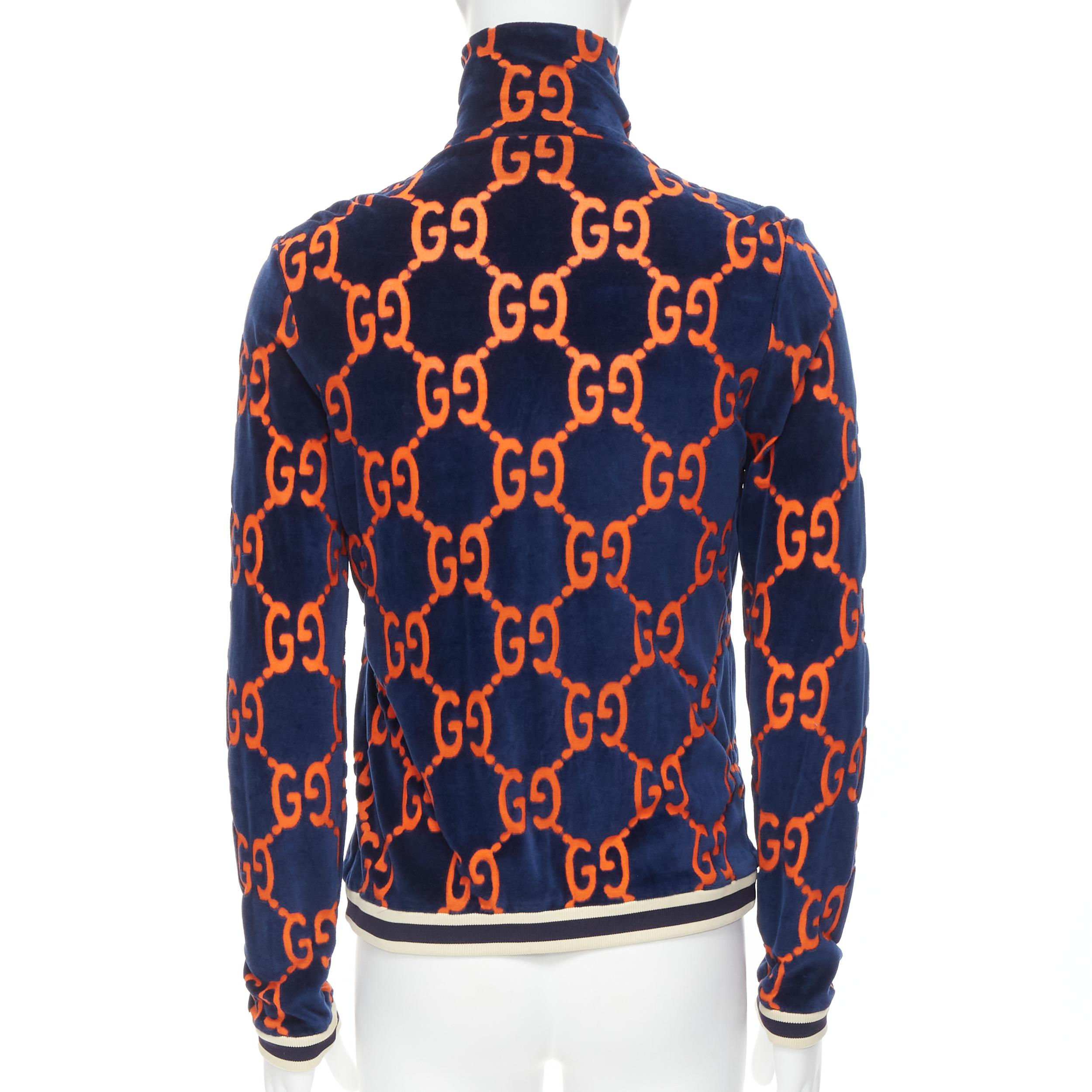 GUCCI GG monogram cotton velvet devore navy orange track jacket XS at  1stDibs
