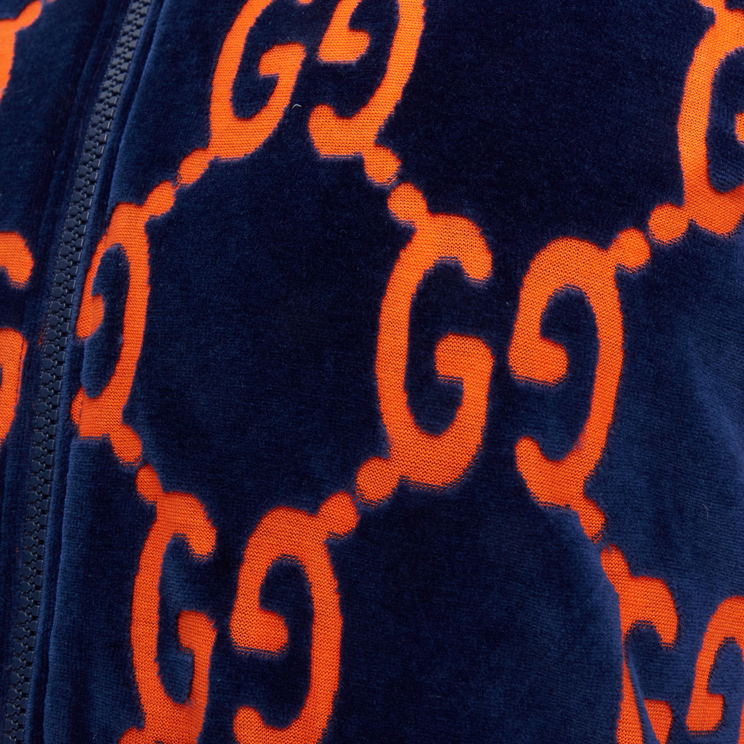 GUCCI GG Monogramm Baumwoll-Samt-Devore-Jacke aus marineblau-orange mit Monogramm XS im Zustand „Hervorragend“ in Hong Kong, NT