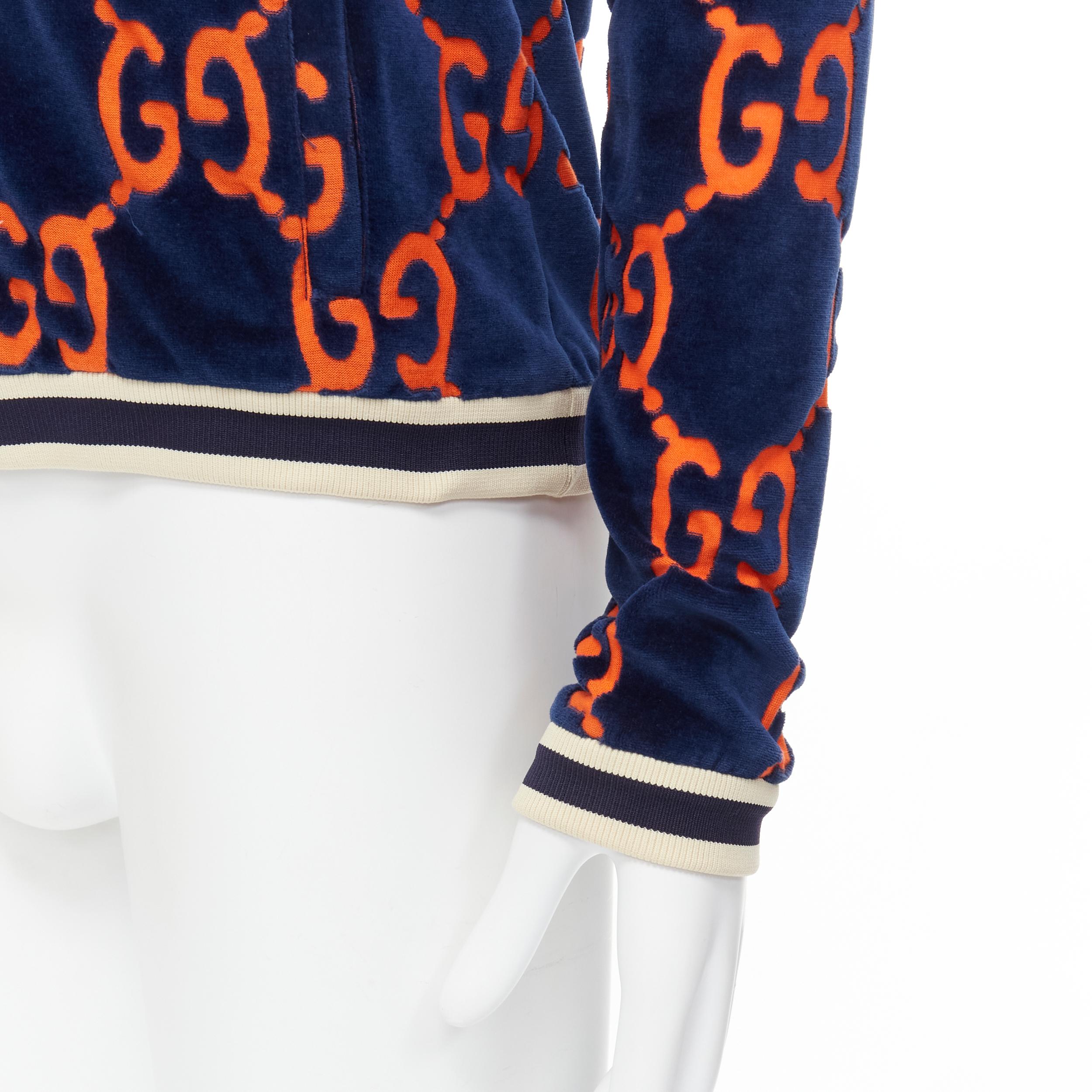 Women's GUCCI GG monogram cotton velvet devore navy orange track jacket XS