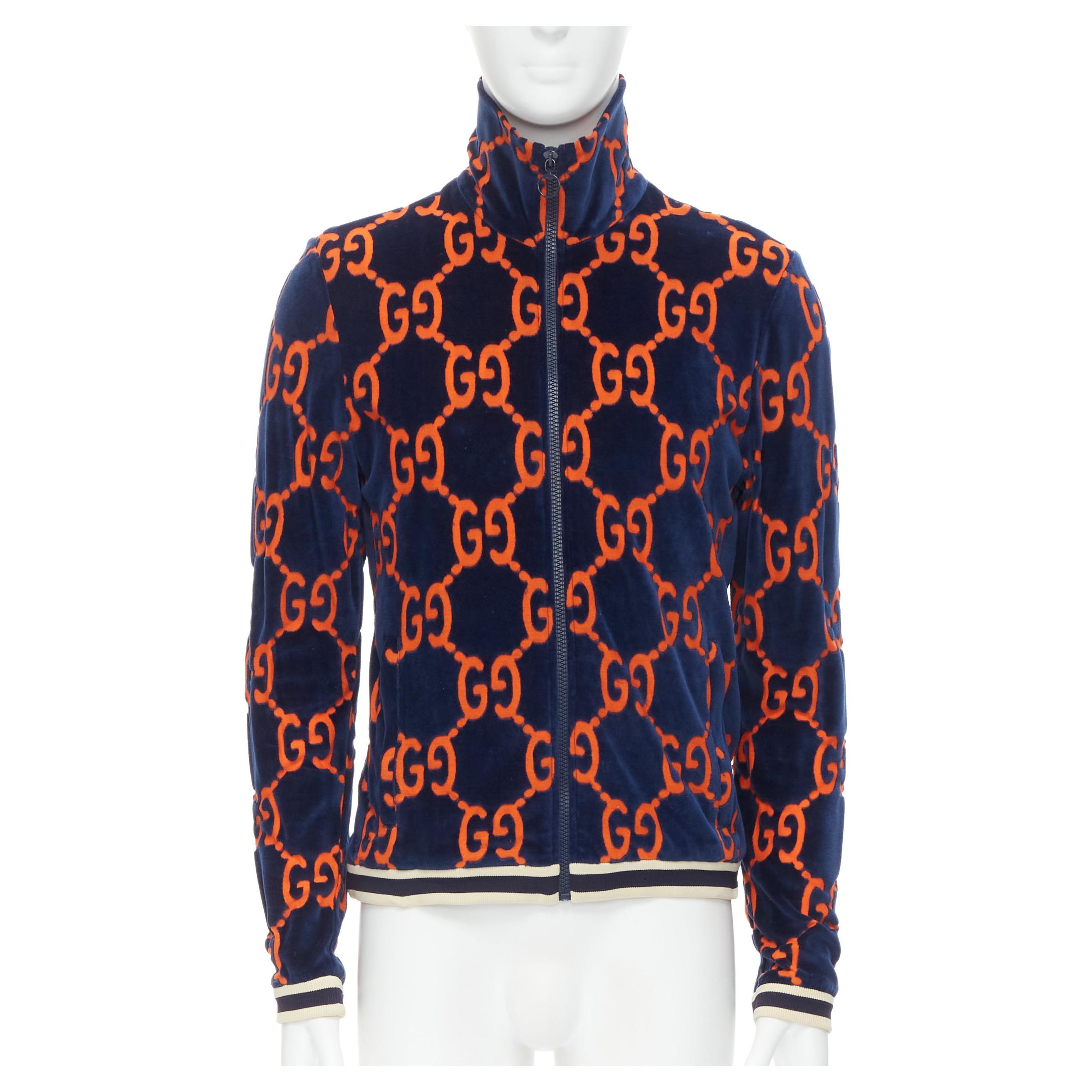 GUCCI GG monogram cotton velvet devore navy orange track jacket XS