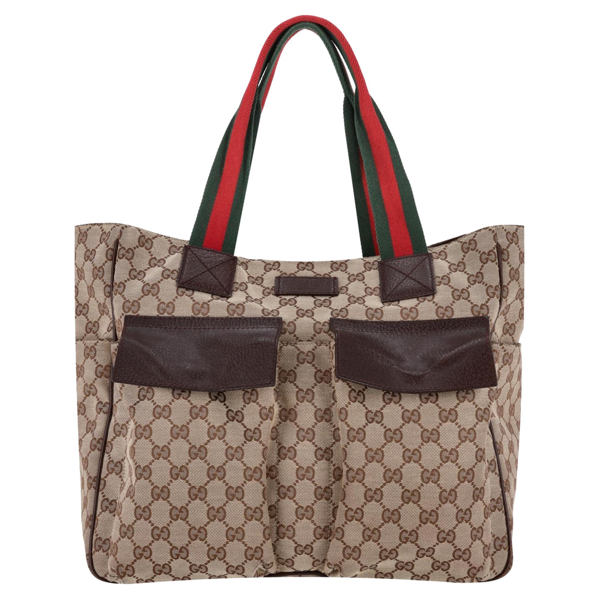 Gucci 
GG
 Monogram Double Pocket Web Stripe Tote Bag